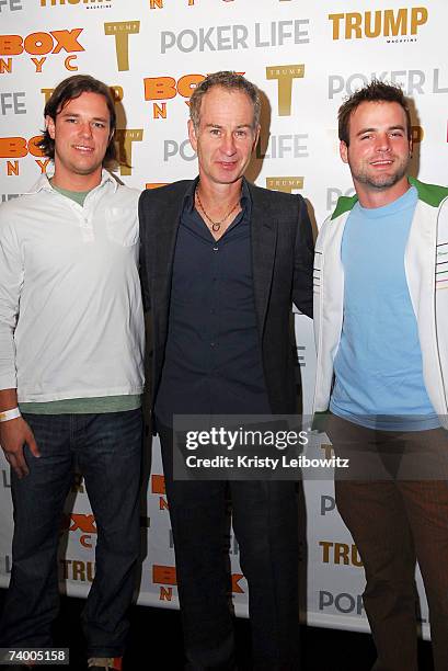 Titans lacrosse player Jarett Park, John McEnroe and NY Titans lacrosse player Ryan Boyle attend Box NYC 3rd annual event benefiting The Laureus...