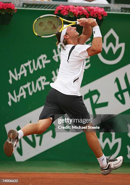 David Nalbandian of Argentina celebrates during the Quarter Final match against David Ferrer of Spain on Day Five of the Open Seat 2007 at the Real...