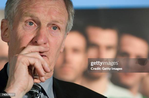 Billy McNeill, Lisbon Lion and Celtic captain of the first British team to win the European Cup in 1967, poses at the new Celtic/Nike kit launch on...