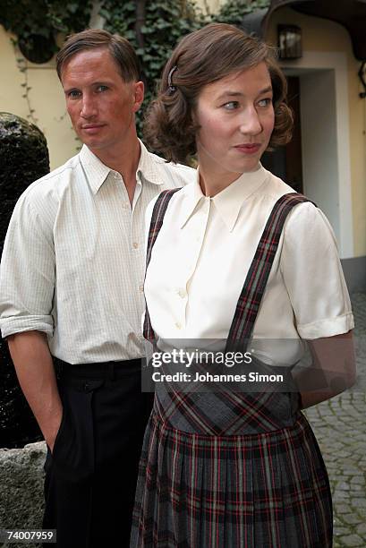 German actor Benno Fuermann and actress Johanna Wokalek pose during the "Nordwand" photocall on April 27 in Berchtesgaqden, Germany. The film...