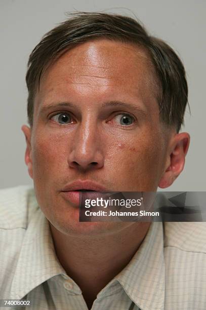 German actor Benno Fuermann addresses the media during a press conference prior to the "Nordwand" photocall on April 27 in Berchtesgaqden, Germany....