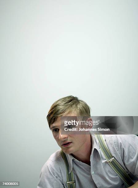 German actor Florian Lukas addresses the media during a press conference prior to the "Nordwand" photocall on April 27 in Berchtesgaqden, Germany....