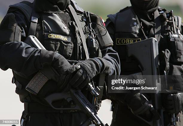 Members of Austria's special police unit "Cobra" pose during a presentation on April 27, 2007 in Sankt Augustin, Germany. Anti-terror special forces...