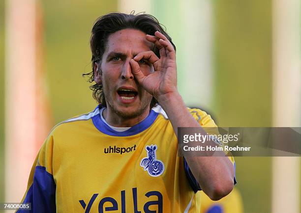 Ivica Grlic of Duisburg during the Second Bundesliga match between Carl Zeiss Jena and MSV Duisburg at the Ernst-Abbe Sportfeld on April 27, 2007 in...