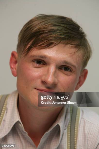 German actor Florian Lukas addresses the media during a press conference prior to the "Nordwand" photocall on April 27 in Berchtesgaqden, Germany....