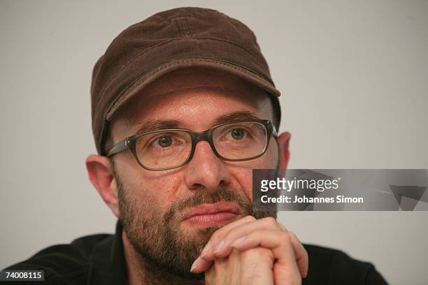German director Philipp Stoelzl addresses the media during a press conference prior to the "Nordwand" photocall on April 27 in Berchtesgaqden,...