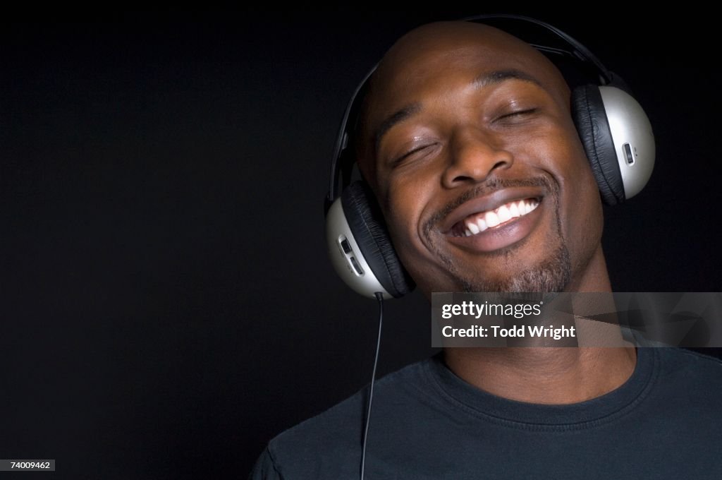 Portrait of African man wearing headphones