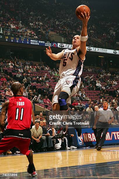 Jason Kidd of the New Jersey Nets goes to the hoop against the Toronto Raptors in Game Three of the Eastern Conference Quarterfinals during the 2007...