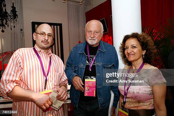 Director Robbie Cavolina, Producer Ben Barenholtz, and director Vivienne Roumani-Denn visit the Doc FMG booth at the 2007 Tribeca Film Festival on...