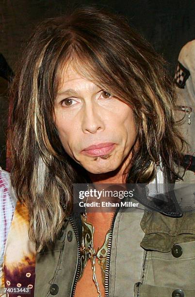 Aerosmith singer Steven Tyler poses during a dedication ceremony for a display case of this stage clothing at the Hard Rock Hotel & Casino April 27,...