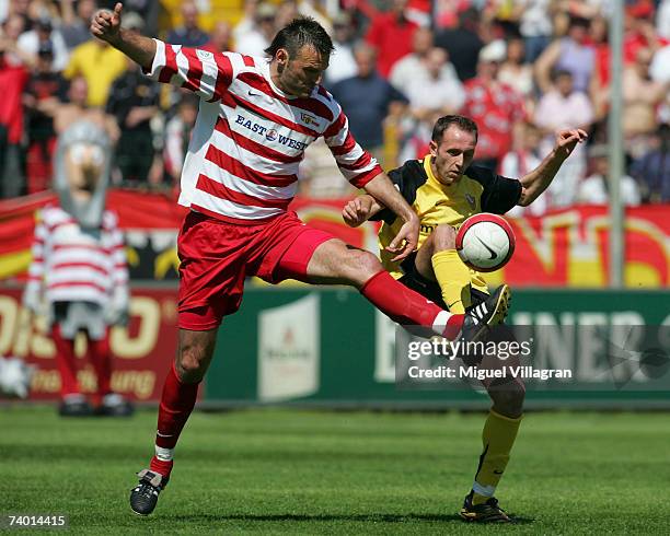 Nenad Vuckovic of Berlin plays against Alen Orman of Dresden during the Third League match between 1.FC Union Berlin and Dynamo Dresden at the...