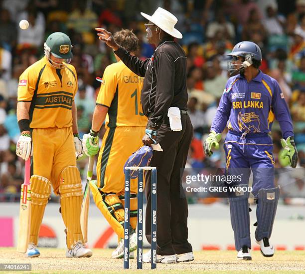 Cricket umpire Steve Bucknor officiates between Australia and Sri Lanka in the final of the ICC Cricket World Cup 2007, at the Kensington Oval...