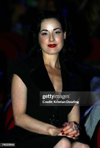 Model Dita Von Teese watches from the audience during the third annual MTV Australia Video Music Awards 2007 at Acer Arena on April 29, 2007 in...