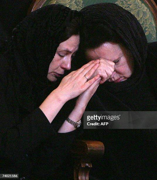 Moscow, RUSSIAN FEDERATION: Galina Vishnevskaya , widow and daughter Olga pay last respects to the master cellist, Russian musician Mstislav...