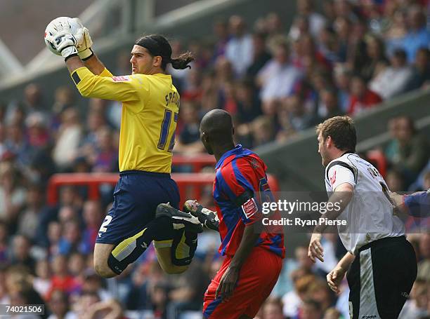 Julian Speroni of Crystal Palace makes a save during the Coca Cola Championship match between Crystal Palace and Derby County at Selhurst Park on...