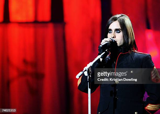 Jared Leto of 30 Seconds To Mars performs at the third annual MTV Australia Video Music Awards 2007 at Acer Arena on April 29, 2007 in Sydney,...