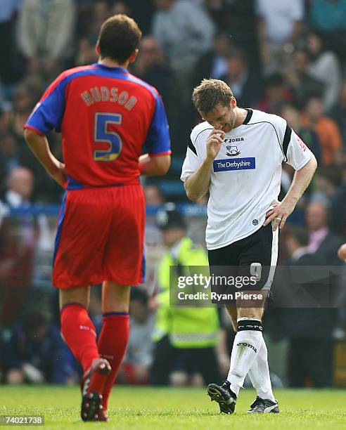 Steve Howard of Derby looks dejected after the Coca Cola Championship match between Crystal Palace and Derby County at Selhurst Park on April 29,...