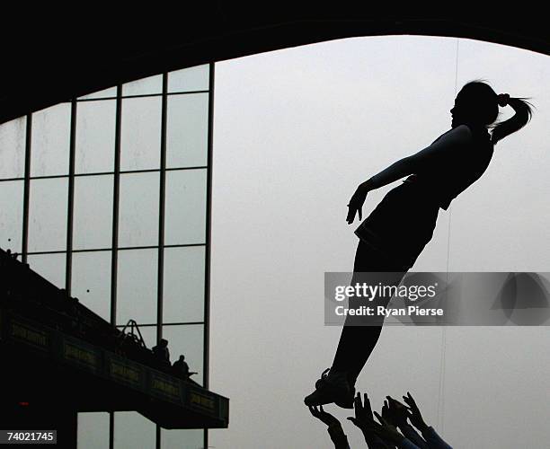 Cheerleader performs before the Coca Cola Championship match between Crystal Palace and Derby County at Selhurst Park on April 29, 2007 in London,...