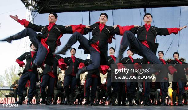 Banska Bystrica, SLOVAKIA: Members of the Russian choral and dance troupes 'Alexandrov ensemble' perform in central Slovak city of Banska Bystrica 29...