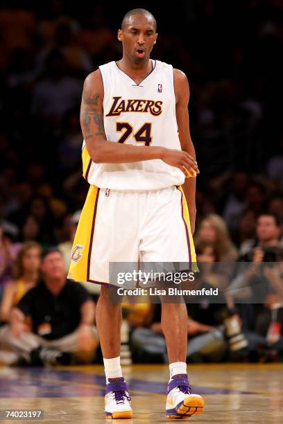 Kobe Bryant of the Los Angeles Lakers walks upcourt in the first half of Game Four of the Western Conference Quarterfinals against the Phoenix Suns...
