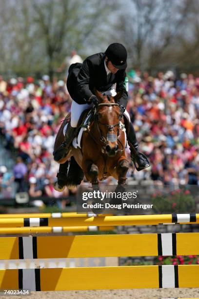 Phillip Dutton of West Grove, Pennsylvania atop Connaught competes in the Stadium Jumping Phase as he finished second at the 2007 Rolex Kentucky...