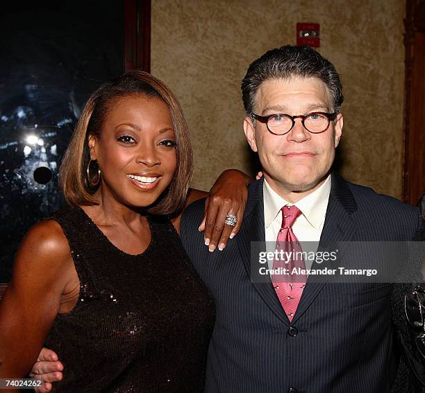 Radio host and Minnesota Senate candidate Al Franken poses with TV host Star Jones Reynolds at The Gusman Theatre for The Fundraiser premiere...