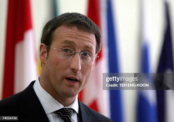 Canada's Foreign Minister Peter Mackay speaks during a press conference in Beijing, 30 April 2007. MacKay demanded consular access to a jailed...