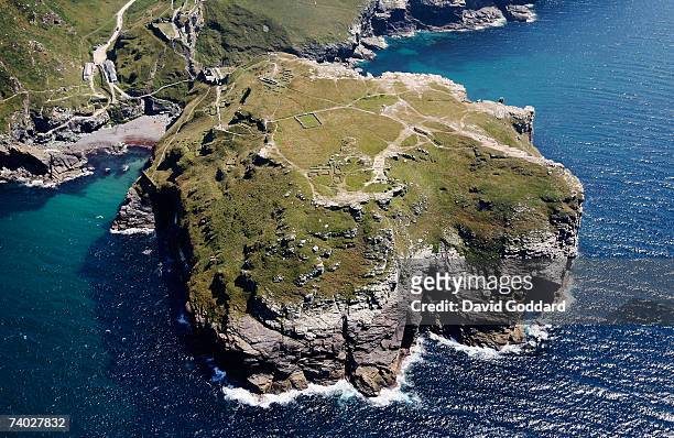 On the North Cornish Coastline in the shadow of the Glebe cliffs lies the mythical castle and headland Tintagel in this aerial photo taken on 15th...