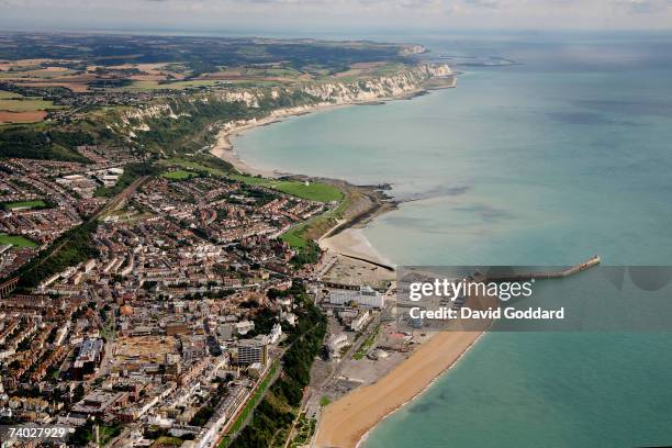 Between Hythe and Dover is historical harbour town of Folkestone in this aerial photo taken on 9th September, 2006.
