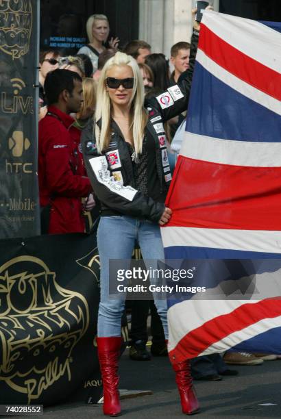 Model Caprice prepares for Gumball 3000 race 2007 launch on April 29, 2007 in London, England. The Rally starts on London's Pall Mall and competitors...