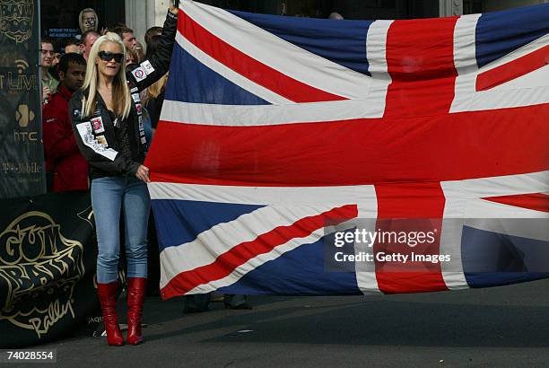 Model Caprice prepares for Gumball 3000 race 2007 launch on April 29, 2007 in London, England. The Rally starts on London's Pall Mall and competitors...