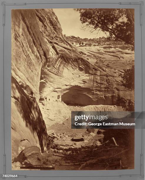 View of the Mummy Cave in Canyon del Muerto, Arizona, 1875. The cave was home to the Ancient Pueblo Peoples and named Mummy Cave following the...