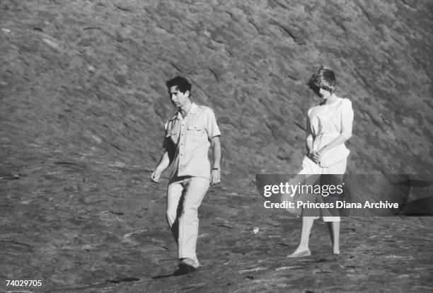 Prince Charles and Princes Diana at Uluru during a royal tour of Australia, 21st March 1983.