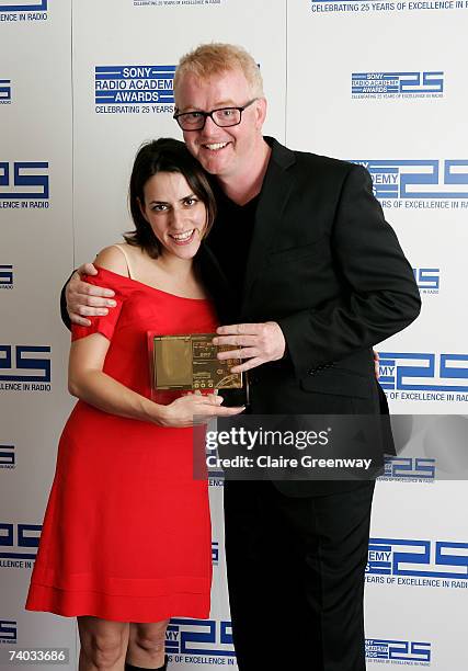 Presenter Chris Evans and executive producer Helen Thomas pose in the awards room with the Entertainment Award for BBC Radio Two's 'Chris Evans Show'...