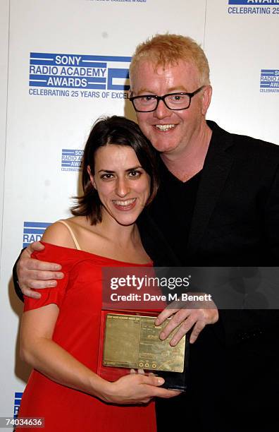 Chris Evans and Helen Thomas pose in the awards room with The Entertainment Award at the Sony Radio Academy Awards 2007 at Grosvenor House Hotel on...