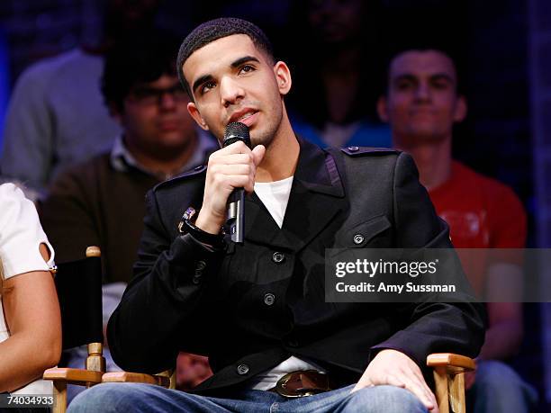 From Degrassi Aubrey Graham speaks at the Spring Awakening and Degrassi panel discussion with Rosie O'Donnell at the Eugene O'Neill Theater on April...