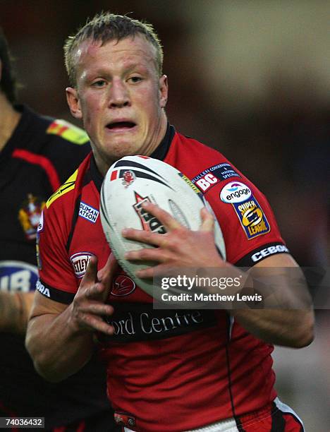 Luke Robinson of Salford City Reds in action during the engage Super League match between Salford City Reds and Wigan Warriors at the Willows on...