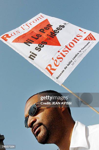 French Dominique Sopo, head of the French association against racism, SOS Racisme, participates in the rally 01 May 2007 in Paris prior to Paris...