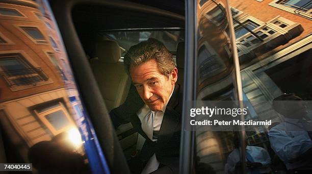 Former Chief Executive of British Petroleum Lord Browne sits in his car after leaving the BP headquarters on May 1, 2007 in London. Lord Browne stood...