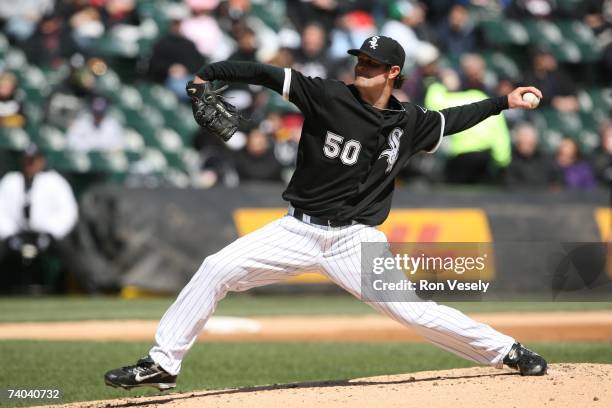 John Danks of the Chicago White Sox pitches during the game against the Minnesota Twins at U.S. Cellular Field in Chicago, Illinois on April 8, 2007....