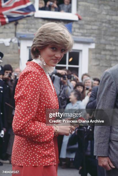 Lady Diana Spencer during her first 'walkabout' with fiance Prince Charles, in Tetbury, Gloucestshire, 22nd May 1981. She is wearing a suit by Jasper...