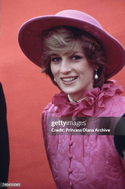 Diana, Princess of Wales at Westminster Pier ready to greet Queen Beatrix of the Netherlands as she arrives on her state visit, London, 16th November...