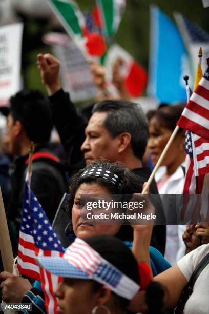 Demonstrators protest during an immigration reform rally in Union Square on May 1, 2007 in New York City. The protest was one of many held around the...