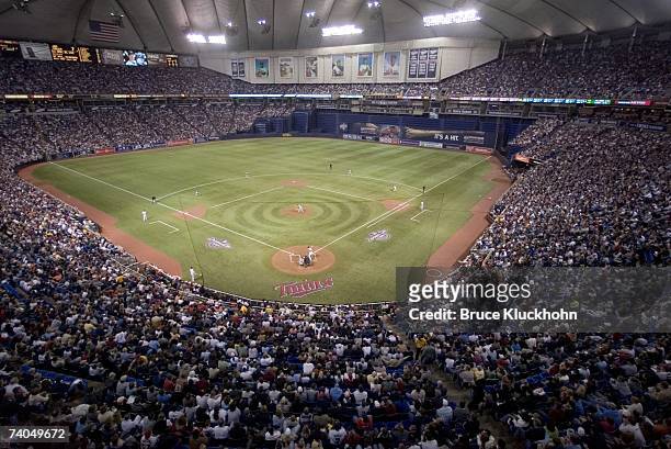 General View as Baltimore Orioles play against the Minnesota Twins at the Humphrey Metrodome in Minneapolis, Minnesota on April 2, 2007. The Twins...