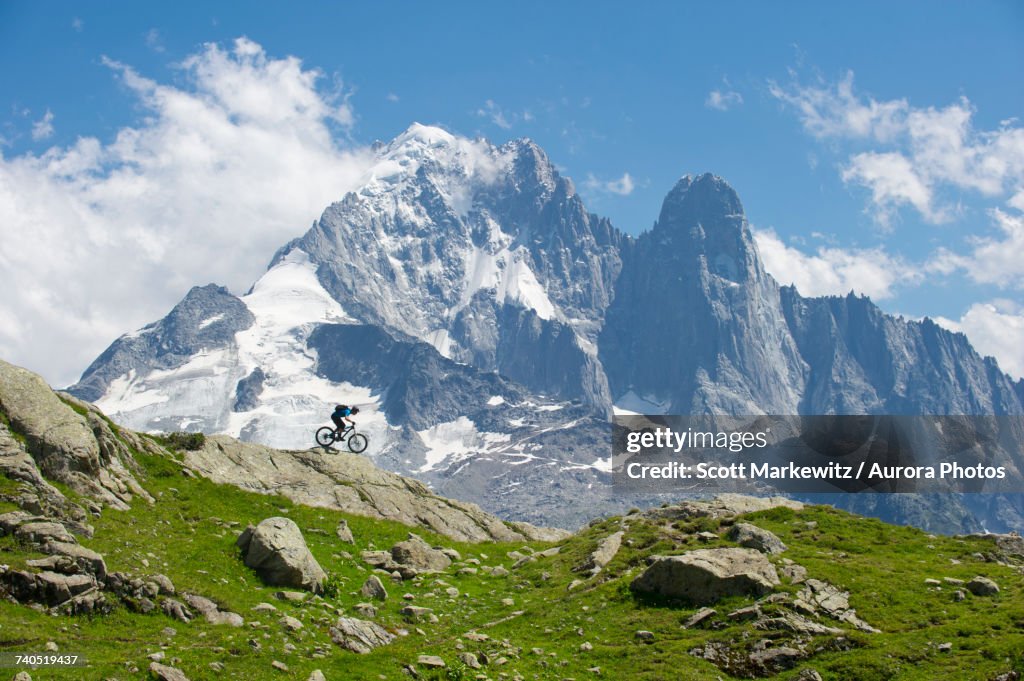Man biking in mountains of La Flegere