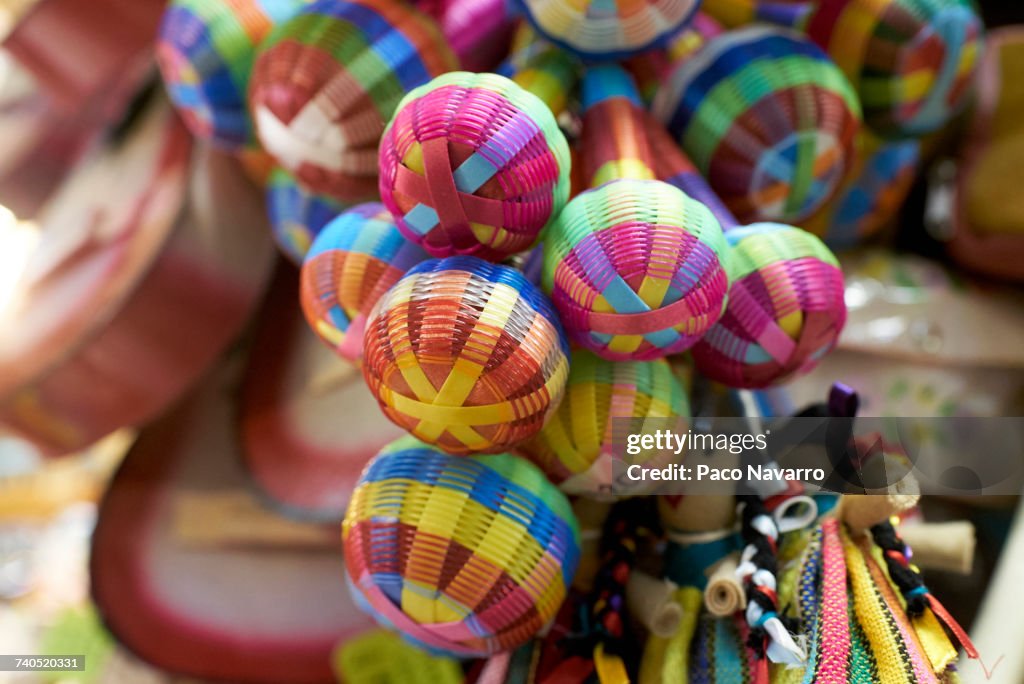 Multicolor maracas in shop in Guadalajara, Jalisco, Mexico