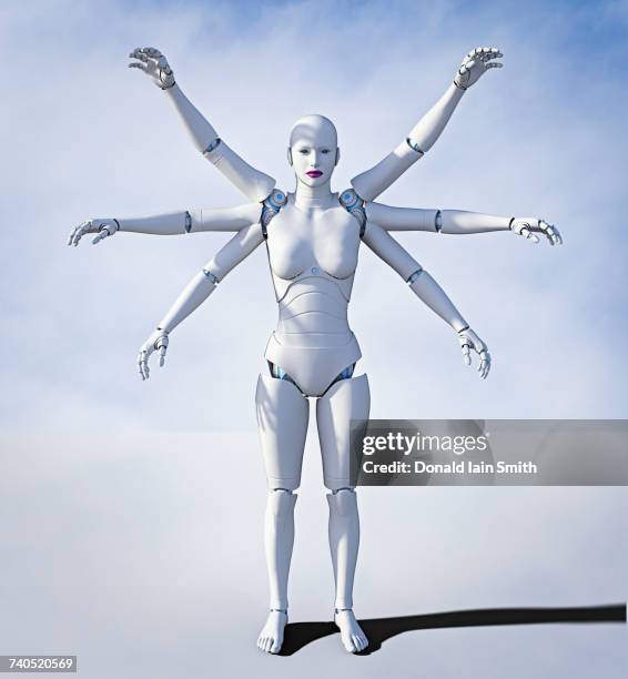 robot woman with six arms - androïde photos et images de collection