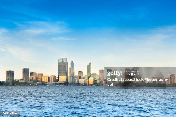 city skyline near ocean, perth, western australia, australia - perth fotografías e imágenes de stock