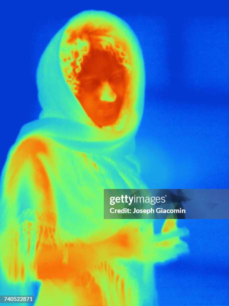 thermal image muslim woman wearing hijab - harrow london stock pictures, royalty-free photos & images