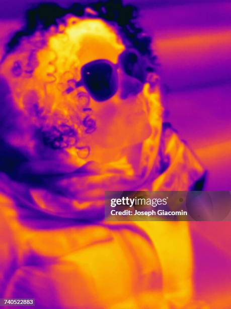 thermal image of woman wearing sunglasses - harrow london stock pictures, royalty-free photos & images